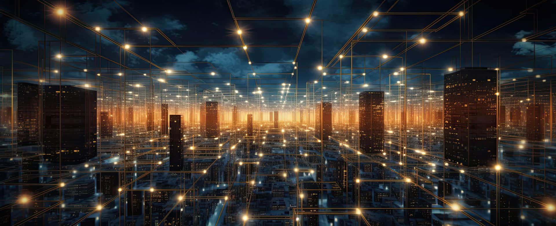 Azure Summit Technology | Center of the modern city and the visible network of signals around. Communication and Business Concept